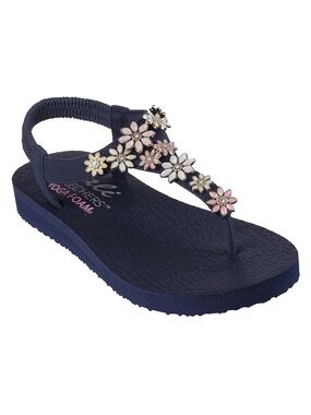 Skechers Women’s Sandals 8M Navy Cali Meditation Happy Daisies Yoga Foam NIB